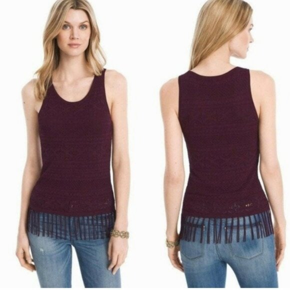 NWT White House Black Market Crochet Fringe Hem Burgundy Tank Top Size Small - Picture 1 of 9